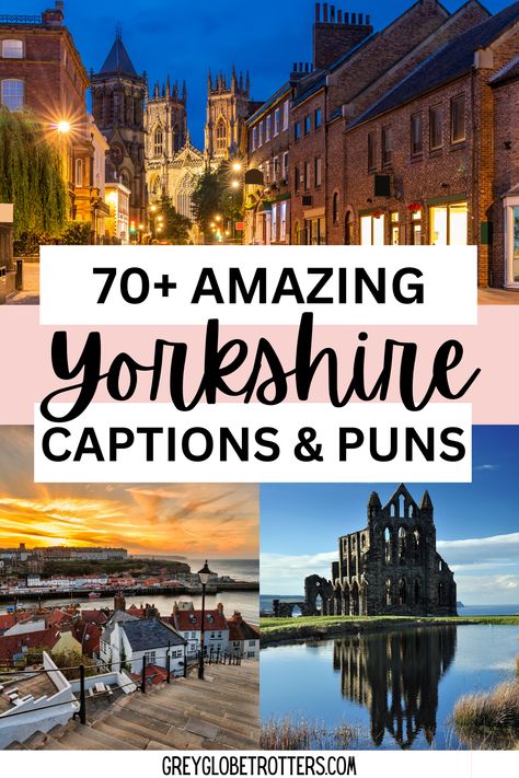 Captivating Yorkshire landscapes: The enchanting York Shambles illuminated at night, the historic Whitby Abbey standing tall, and the tranquil beauty of Whitby Steps at sunrise. Explore the timeless charm of Yorkshire's diverse vistas. Uk Holiday Destinations, Yorkshire Sayings, Yorkshire Day, Looking For Quotes, Visit England, Yorkshire Puddings, Scotland Travel Guide, Perfect Quotes, Dublin Travel