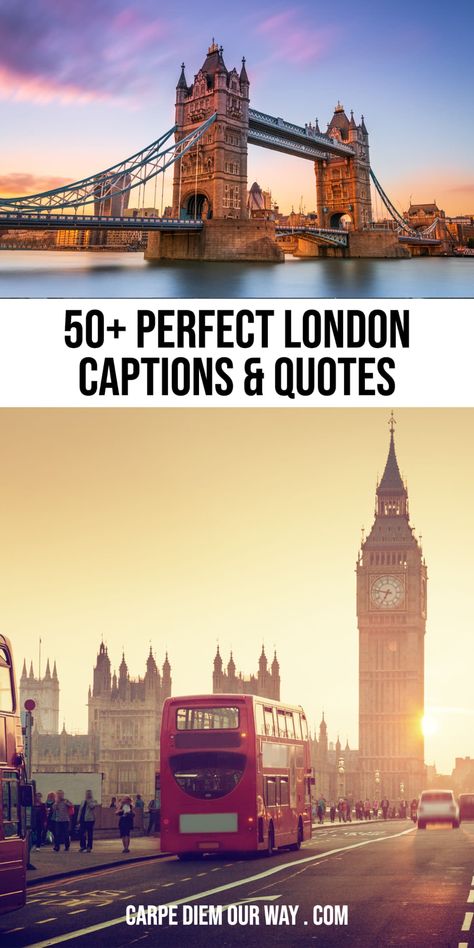 London Instagram Captions, London Travel Photos, Caption Untuk Instagram, Bridge Quotes, London Pics, Puns Quotes, London Quotes, London Red Bus, Vacation Captions