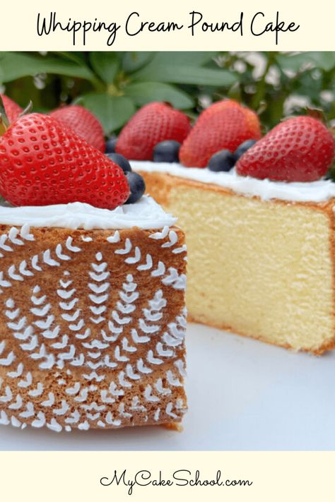 Whipping Cream Pound Cake | My Cake School Leftover Whipped Cream, Whipping Cream Pound Cake, My Cake School, Cream Cheese Bundt Cake, Cake Sheet, Cake Bundt, Coconut Pound Cakes, Pies Recipes, Bread Puddings