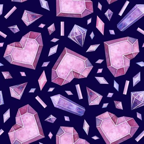 Glacial pink hearts and crystals seamles... | Free Vector #Freepik #freevector #pattern #watercolor #heart #love Crystals Illustration, Crystals Drawing, Glam Wallpapers, Blueberry Aesthetic, Frozen Jewelry, Pineapple Drawing, Crystal Illustration, Gem Drawing, Hipster Pattern