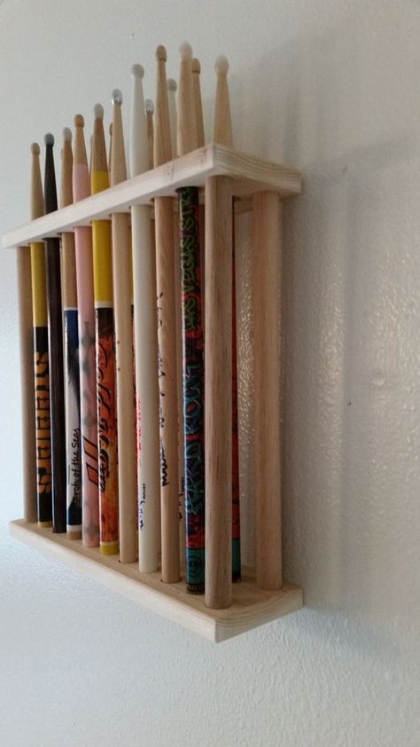 Drumstick Display, Drumstick Holder, Drum Studio, Drums Studio, Music Furniture, Music Room Design, Music Room Ideas, Drum Room, Band Room