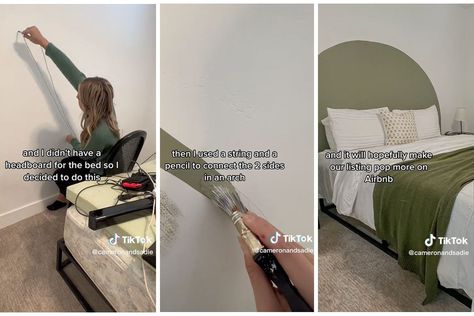 Faux Painted Headboard, Painted Headboard On Wall, Painted Headboard, Headboard Tutorial, Reclaimed Wood Headboard, Unique Headboards, Easy Diy Paint, Tape Painting, Leftover Paint