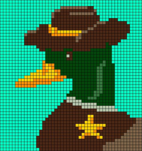 Alpha pattern #166266 | BraceletBook Duck Grid Pattern, Western Alpha Pattern, Goose Alpha Pattern, Funny Tapestry Crochet, Cowboy Pixel Art, Western Pixel Art, Silly Pixel Art, Alpha Pattern Tapestry, Duck Alpha Pattern