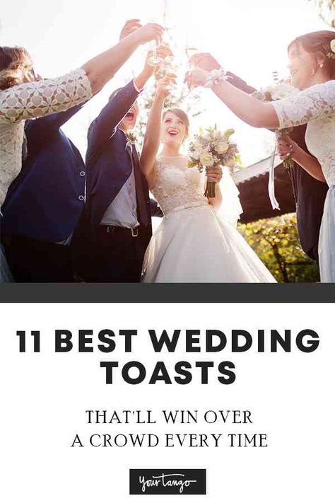 11 Best Wedding Toast Examples And Ideas That'll Win Over A Crowd Every Time | YourTango #wedding #marriage #weddigideas #weddingtoast #weddingtoastadvice Moh Toast Examples, Irish Wedding Toast Funny, Wedding Toast Ideas, Wedding Toast Examples, Marriage Toast, Irish Wedding Toast, Best Wedding Toasts, Groomsman Speech, Wedding Toast Speech