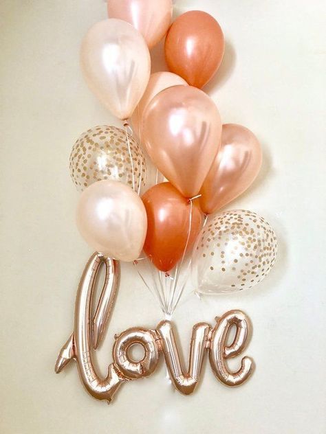 Wedding Shower Decor, Engagement Balloons, Balloons Wedding, Bridal Shower Balloons, Wedding Balloon Decorations, Gold Confetti Balloons, Wedding Shower Decorations, Rose Gold Confetti, Rose Gold Balloons