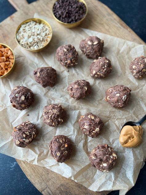 Double Chocolate Protein Balls Chocolate Protein Balls, Breakfast Favorites, Protein Balls, Butterscotch Chips, Chocolate Protein Powder, Protein Ball, Agave Syrup, Chocolate Protein, Chocolate Almonds