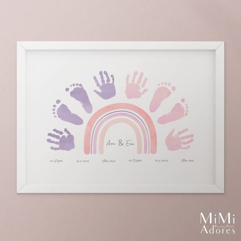 Newborn Footprints, Twin Baby Shower Gifts, Twin Baby Gifts, Twins Gift, Baby Art Projects, Boy Girl Twins, Baby Handprint, Footprint Art, Baby Footprints