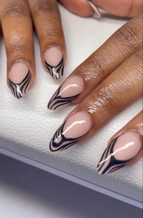 Spiral Nails, Smile Lines, French Tips, Nail Inspo, Swirl, Almond, Nails, Black