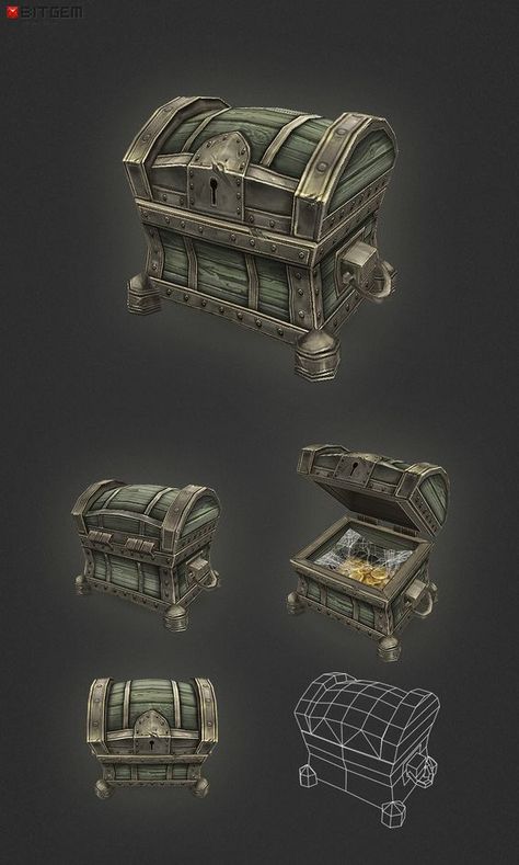 Treasure Chest Reference, Treasure Chest Design, Game Chest Design, Chest Reference, 3d Cinema, Chest Design, Props Concept, Environment Props, 3d Modeling Tutorial