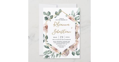 Dusty Rose Pink Mauve Gold Greenery Floral Wedding Invitation | Zazzle.com Miss Onederful Birthday, Onederful Birthday Invitation, Little Miss Onederful, Miss Onederful, Onederful Birthday, Floral Printables, Girl First Birthday, 1st Birthday Girls, Floral Wedding Invitations