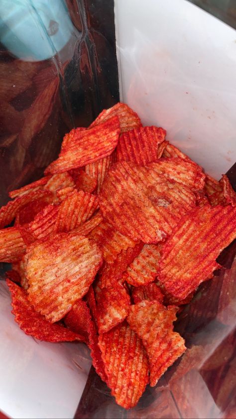 Spicy Food Aesthics, Hot Chips Recipe, Spicy Chips, Red Snacks, Hot Chips, Eating Food Funny, Mexican Snacks, Hot Chip, Junk Food Snacks