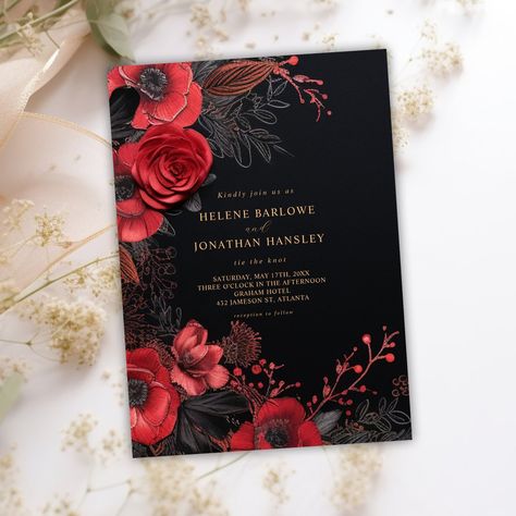 Dark Moody Floral Wedding Invitation Moody Floral Wedding, Terracotta Wedding Theme, Burnt Orange Wedding Theme, Winter Wedding Rustic, Moody Wedding Invitations, Orange Wedding Theme, Wedding Invitations Suite, Orange Wedding Themes, Gothic Wedding Invitations