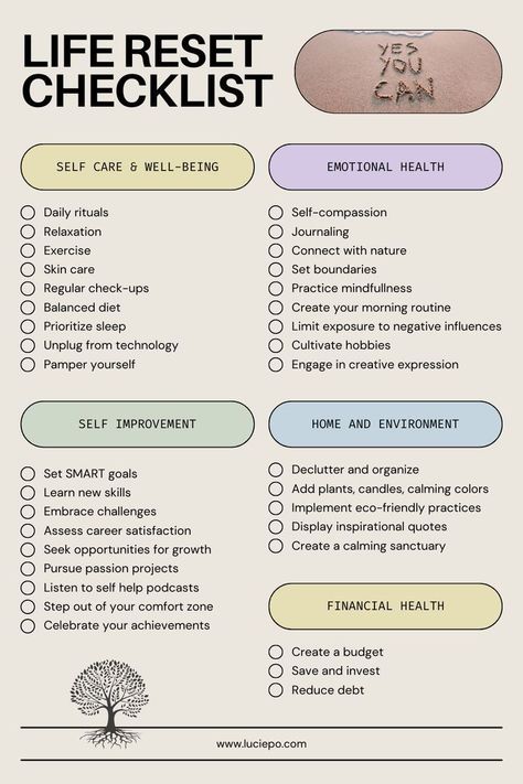 Lists To Make To Organize Your Life, Get My Life Together Checklist, How To Reset Your Life, Life Reset Checklist, Getting My Life Together List, Getting Your Life Together Checklist, Reset Checklist, Self Care Workbook, Checklist Self Care