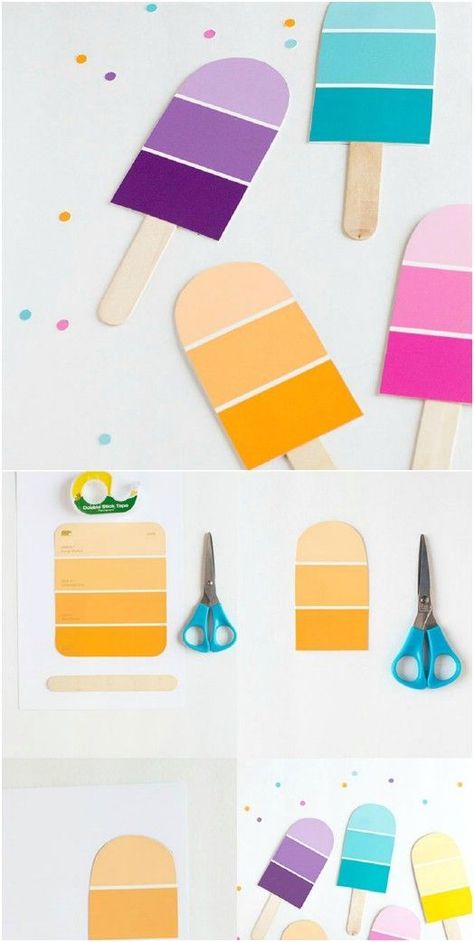 Diy Art Projects For Adults, Paint Chip Crafts, Paint Decor, Popsicle Party, Art Projects For Adults, Ice Cream Birthday Party, Projects For Adults, Paint Chip, Ice Cream Birthday