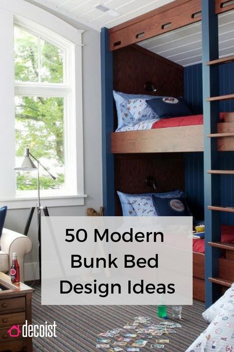 50 Modern Bunk Bed Design Ideas Bunk Beds Bedroom, Modern Bunk Bed, Shared Bedroom Ideas, Bunk Room Ideas, Modern Bunk, Adult Bunk Beds, Bedroom Ideas For Small Rooms, Bed Design Ideas, Modern Bunk Beds