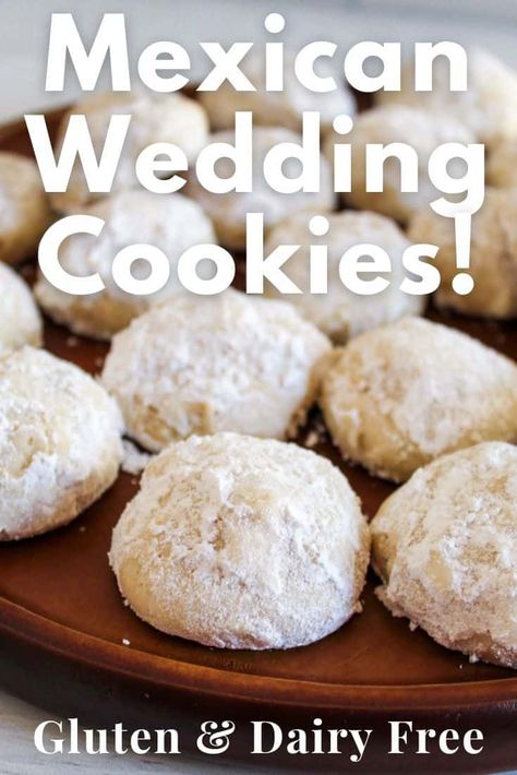 These gluten free Mexican wedding cookies are unbelievably tender, delicate, and melt-in-your-mouth delicious. They are full of rich, buttery walnut flavor and dusted in sweet powdered sugar. Also known as snowball cookies, these Mexican wedding cookies are the perfect treat for the holiday season. Mexican Names, Russian Teacakes, Mexican Wedding Cookies Recipes, Wedding Cookies Recipe, Wedding Mexican, Mexican Wedding Cake, Mexican Cookies, Almond Cookie, Russian Tea Cake