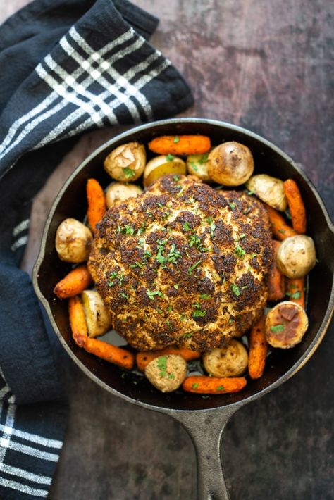 Baked Whole Roasted Cauliflower Vegan Camping Food, Thanksgiving Main Dish, Cauliflower Vegan, Thanksgiving Mains, Christmas Main Dishes, Christmas Main, Vegan Worcestershire Sauce, Vegan Richa, Cauliflower Dishes