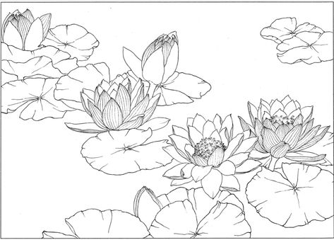 Water Lilly Sketch, Lotos Flowers Drawing, Water Lily Tattoos, Lotus Flower Art, Lotus Painting, Flower Art Painting, Hand Art, Mural Painting, Art Tutorials Drawing