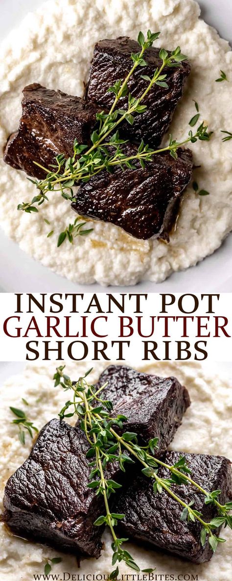 Garlic Butter Instant Pot Short Ribs - an easy Instant Pot recipe flavored with a simple combination of butter, garlic, and fresh thyme. This short ribs recipe is suitable for those on a gluten free, low carb, or keto diet. Now you can enjoy fall apart, incredibly tender short ribs in a fraction of the time! | #shortribs #instantpotrecipe #instantpot #beefribs Instant Pot Short Ribs, Low Carb Instant Pot Recipes, Recipes Instapot, Beef Short Rib Recipes, Short Ribs Recipe, Instant Pot Recipe, Boiled Egg Diet Plan, Ribs Recipe, Instant Pot Dinner Recipes