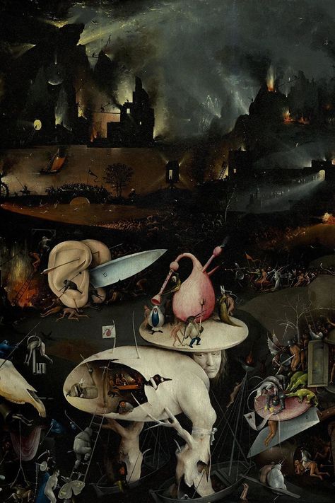 Hieronymus Bosch Paintings, Hieronymous Bosch, The Garden Of Earthly Delights, Dark Academia Art, Academia Art, Earthly Delights, Arte Peculiar, Garden Of Earthly Delights, Hieronymus Bosch