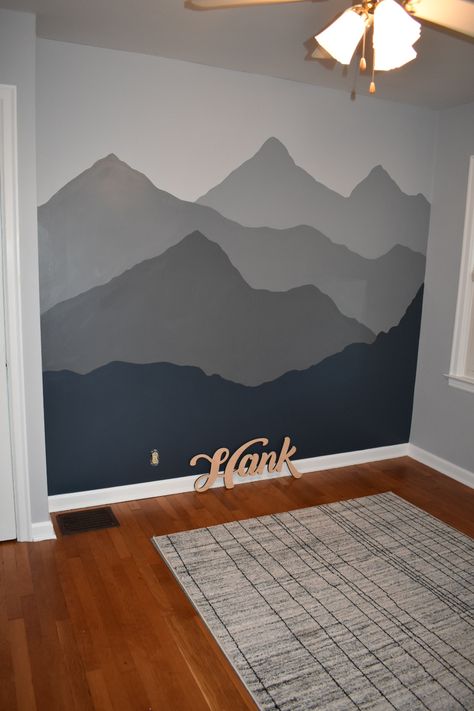 Diy Mountain Mural, Mountain Wall Painting, Kids Bedroom Diy, Nursery Diy, Mountain Wall Mural, Nursery Accents, Nursery Accent Wall, Mountain Mural, Mountain Nursery