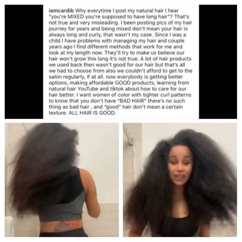 Cardi B explains and defends care of the Black 4C strands. #BlackLatinaCulturePride Cardi B Natural Hair, Cardi B Real Hair, Cardi B Hair Mask Recipe, Latino And Black Couples, Cardi B Long Hair, Cardi B Hair, Cardi B Hair Mask, Cardi B Before Fame, Cardi B And Kultur