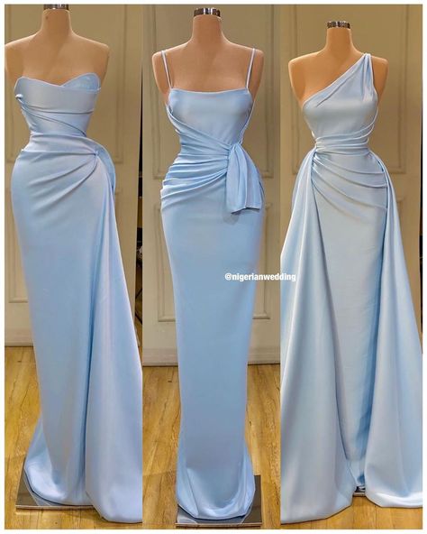 NIGERIAN WEDDING on Instagram: “Pick a style for your #bridesmaids Left, middle or right? 🔥 #NWchoosefav😍 #NigerianWedding #ValdrinSahiti” Baby Blue Dress Formal, Baby Blue Bridesmaid, Brides Maid Dresses Blue, Baby Blue Bridesmaid Dresses, Baby Blue Prom Dresses, Trendy Prom Dresses, Baby Blue Dresses, Blue Dress Formal, Pretty Prom Dresses