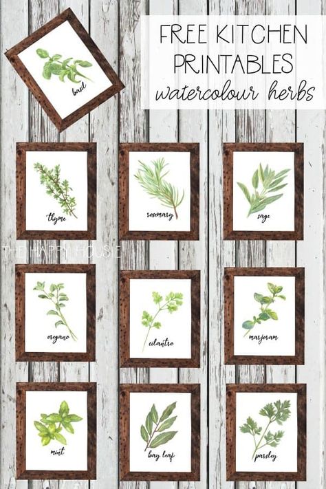 Free Kitchen Printables, Kitchen Printables Free, Free Farmhouse Printables, Herb Kitchen, Farmhouse Printables, Kitchen Printables, Watercolor Herbs, Making Gifts, Kitchen Decor Wall Art