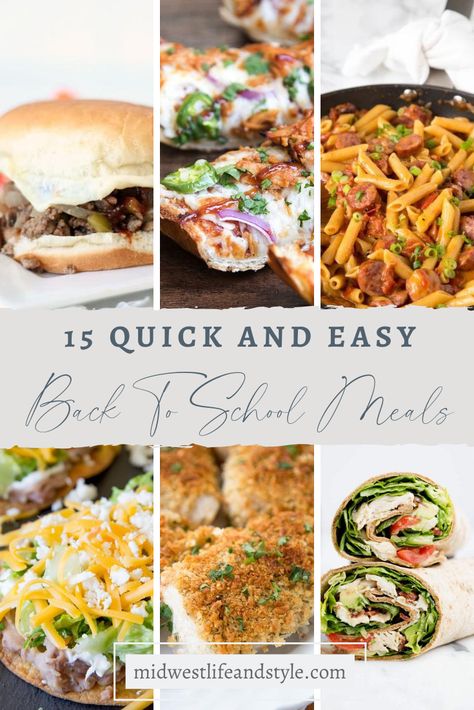 15 Quick And Easy Back To School Meals - Midwest Life and Style Blog Back To School Meals, Baked Tostadas, Cheesy Sausage Pasta, Cheesy Shrimp, Pork Chops And Rice, Crescent Roll Pizza, Honey Garlic Pork Chops, School Meals, Shrimp Dip