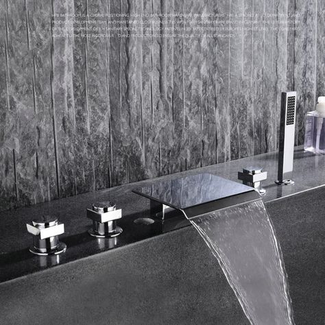 Modern Bathroom Tub Shower Waterfall Faucet Chrome Deck Mount Shower Tap Bath Mixer Taps, Bathroom Faucets Waterfall, Chrome Taps, Roman Tub Faucets, Waterfall Faucet, Bath Shower Mixer Taps, Roman Tub, Bath Mixer, Tub Spout