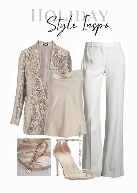 MABLE Pearl Sequin Mix Blazer curated on LTK Sequin Blazer Outfit, Evening Holiday Outfits, Elegantes Party Outfit, Sequins Pants Outfit, White Christmas Outfit, Sequins Top Outfit, Holiday Outfits Women, Corporate Wear, Glam Outfit