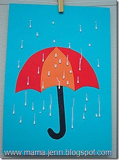 Weather activities: April showers bring May flowers: Weather craft: U is for umbrella craft too.  LOVE the dried glue raindrops! Oppgaver For Barn, Umbrella Craft, Preschool Weather, Weather Crafts, April Crafts, Weather Theme, Spring Preschool, Kindergarten Art, Rainy Day Activities