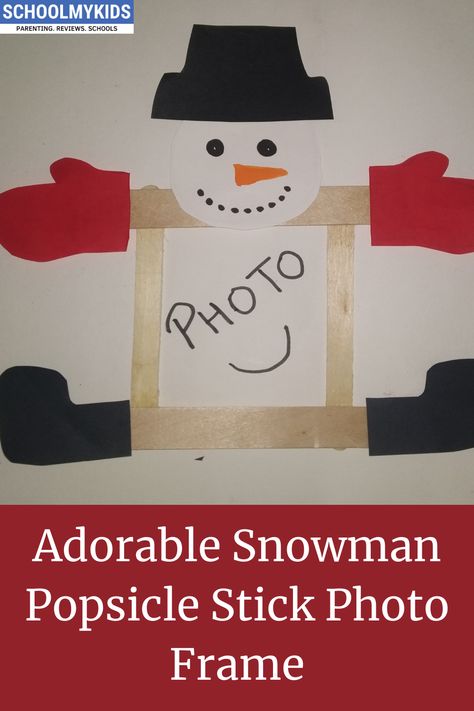 Popsicle Stick Photo Frame, Stick Photo Frame, Preschool Popsicle, Classroom Winter Party, Popsicle Stick Picture Frame, Diy Photo Ornaments, Popsicle Stick Christmas Crafts, Snowman Photos, Christmas Picture Frames