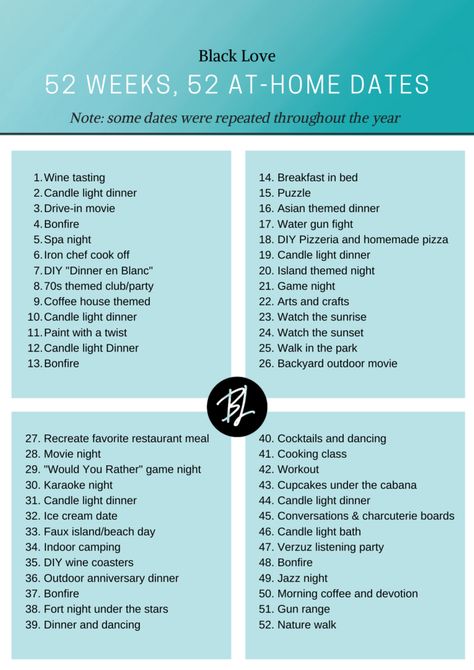 52 Weeks, 52 Dates: How This Couple is Prioritizing Date Night All Year Weekly Date Night Ideas At Home, At Home Date Night Ideas For Married Couples, At Home Couple Activities, Date Ideas For New Couples At Home, Fantasies Ideas For Couples, Cheap Dates For Couples, Spa Date Night At Home, Cute Date Ideas At Home, Couples Date Night Ideas At Home