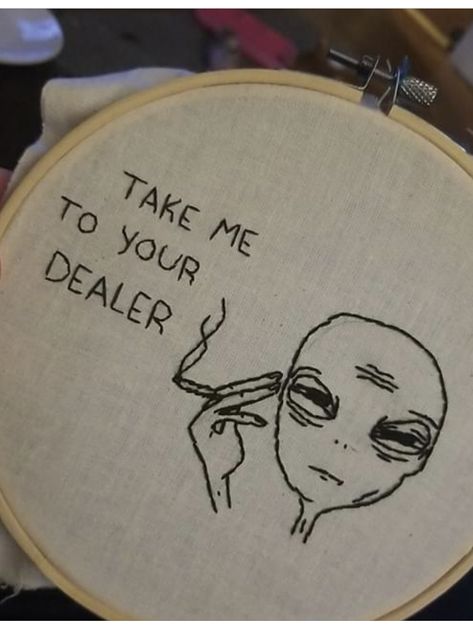 Trippy Embroidery, Random Embroidery, Alien Embroidery, Embroidery Icons, Monster Embroidery, Space Embroidery, Alien Hand, Diy Hand Embroidery, Thrift Flip