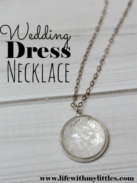 Things to do with your wedding dress: DIY Wedding Dress Necklace Tutorial: Use a tiny piece of your wedding dress to make this quick and easy pendant. Recycled Wedding Dress, Wedding Dress Upcycle, Reuse Wedding Dress, Repurposed Wedding Dress, Wedding Dress Repurpose, Repurpose Wedding Dress, Recycle Wedding Dress, Wedding Dress Keepsake, Dress Upcycle