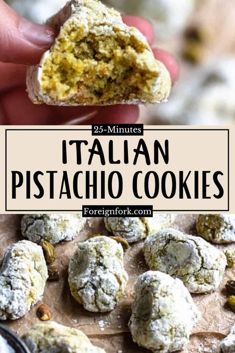 This recipe for Italian Pistachio Cookies uses only 5 ingredients. The cookies are soft and share the tastes of pistachio and lemon. They are great for a quick cookie recipe any time of the year, and the green color also makes them a great fit for Christmas dessert! Sicilian Pistachio Cookies, Sea Salt Pistachio Cookies, Pistasio Cookies, Pistachio Macaroons Recipe, Recipes That Use Pistachio Cream, Light Cookies Recipe, Recipes With Pistachio Paste, Pistachio Almond Cookies, Pistachio Amaretti Cookies