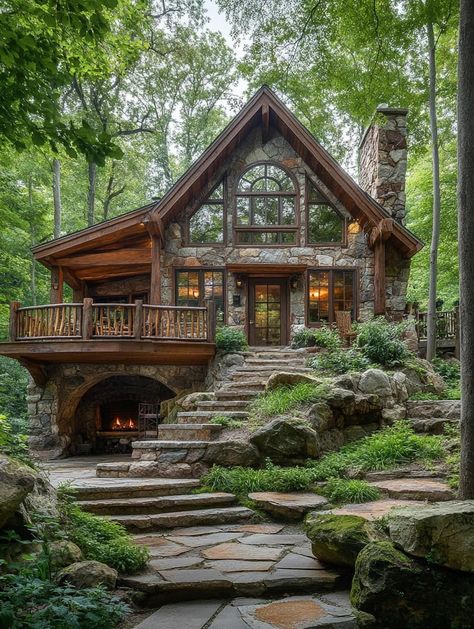 House Built Into Hillside, Woodland House, Forest Cottage, Cozy Cabins, Cabin Exterior, Dream Life House, Rustic Home Design, Hobbit House, Dream Cottage