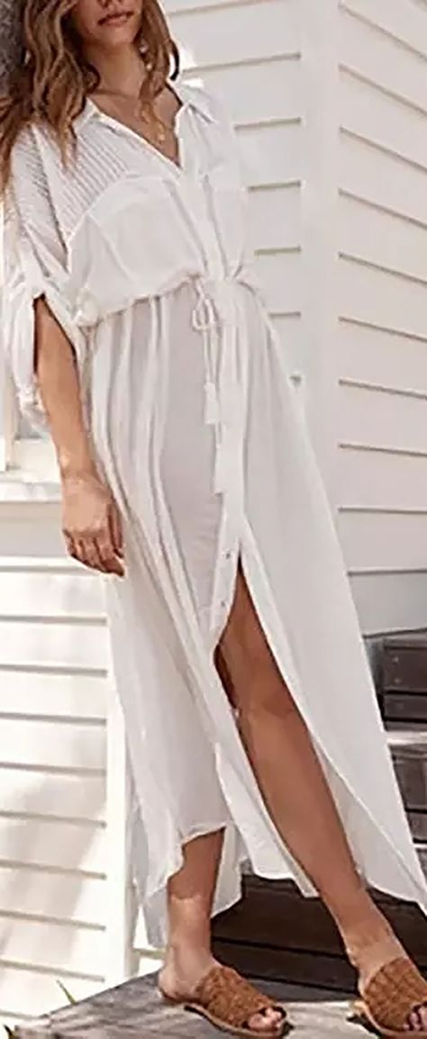 White Beach Cover Up, Unique Swimsuits, Cotton Tunic Dress, Split Long Dress, Hippy Chic, Beach Coverup Dress, Beach Maxi Dress, Cotton Maxi, Swimwear Outfit