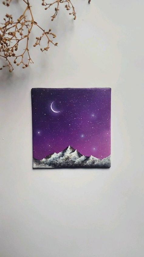 My new obsession is painting mountains😭🤌🏻 Acrylic paint from @ohuhuart Canvas @kokuyo.camlin Original artwork! Do not copy/recreate without permission! #minicanvaspainting #acryliconcanvaspainting #mountainart #galaxypainting Keywords [Canvas painting ideas, simple acrylic painting, cute acrylic painting, mountain painting, mini canvas painting] Painting Mountains Acrylic, Canvas Painting Ideas Simple, Cute Acrylic Painting, Galaxy Painting Acrylic, Painting Mini Canvas, Painting Ideas Simple, Diy Canvas Art Easy, Painting Mountains, Mini Toile