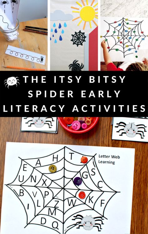 Build early literacy skills with these The Itsy Bitsy Spider activities for young children. ABC to fine motor ideas. #bookactivities #theitsybitsyspider #spiders #teaching #GrowingBookbyBook Pre K Spider Activities, The Very Busy Spider Preschool, Itsy Bitsy Spider Activities, June Themes, Spiders Preschool, Fine Motor Ideas, Rhyme Activities, The Itsy Bitsy Spider, The Very Busy Spider