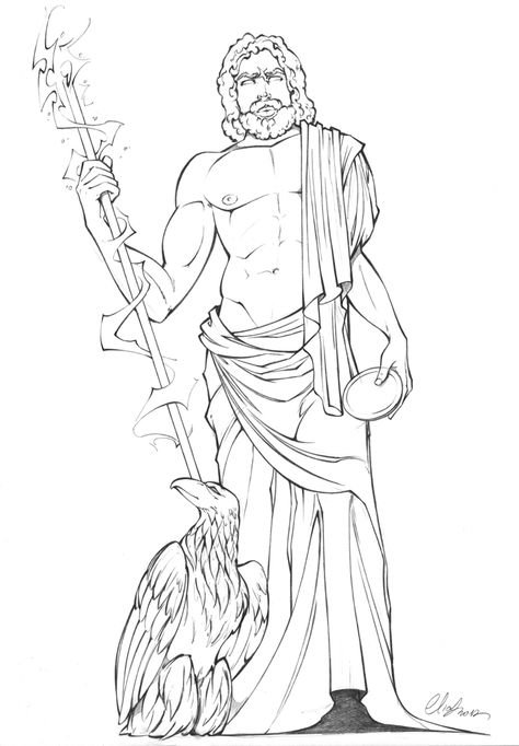 http://elias-chatzoudis.deviantart.com/art/Zeus-291286231 Zeus Coloring Page, Zeus Drawings, Zeus Drawing Sketch, Hades Drawing Greek Mythology, Hephaestus Drawing, Gods Sketches, Zeus Painting, Greece Coloring Pages, Zeus Illustration