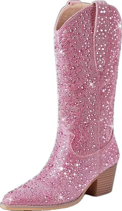 Sparkly Cowgirl Boots, Sparkly Cowgirl, Cowgirl Boots For Women, Knee High Western Boots, Knee High Cowboy Boots, Cowboy Boots For Women, Pink Cowboy Boots, Heels Glitter, Pink Cowgirl Boots