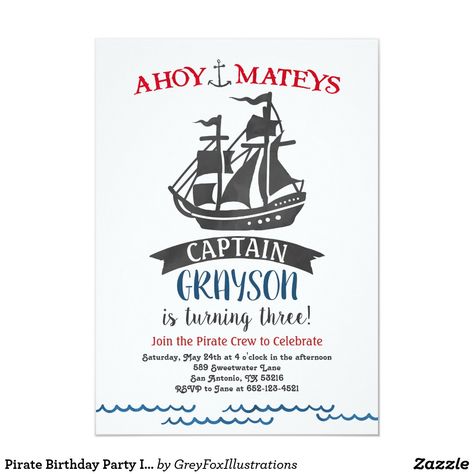 Ship Birthday Party, Pirate Birthday Party Invitations, Pirate Party Invitations, One Piece Birthdays, Cousin Camp, Pirate Theme Party, Pirate Birthday Party, Kids Birthday Party Invitations, Pirate Birthday