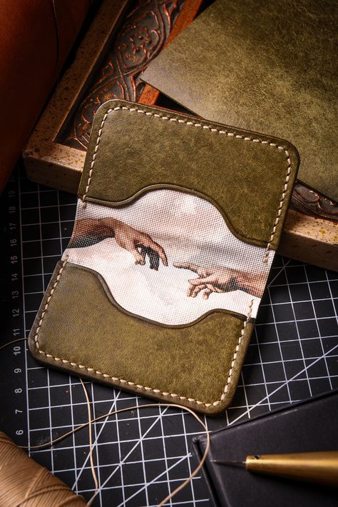 Leather Wallet Mens Handmade, Best Slim Wallet, Blue Leather Wallet, The Creation Of Adam, Wallet Craft, Leather Craft Patterns, Custom Wallet, Leather Passport Holder, Canvas Wallet