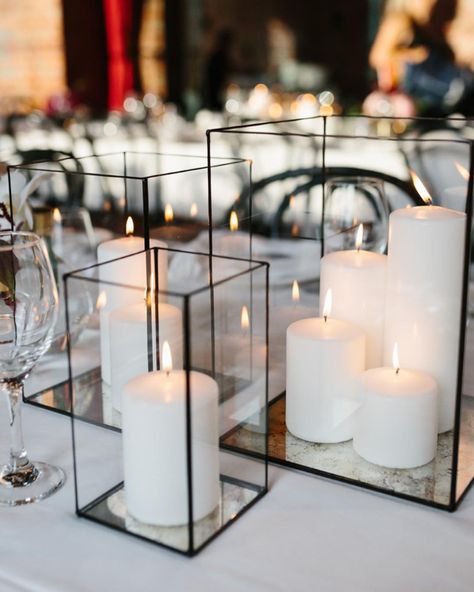 Multiple candle|lantern inspo. Black candles too?  Our Black Lanterns we’re handmade with antique mirror, fine black copper soldering and the most delicate glass in France. They had their… Black And White Wedding Theme, White Linens, Tafel Decor, White Wedding Theme, בר מצווה, Black White Wedding, Future Wedding Plans, Black And White Wedding, Wedding 2024