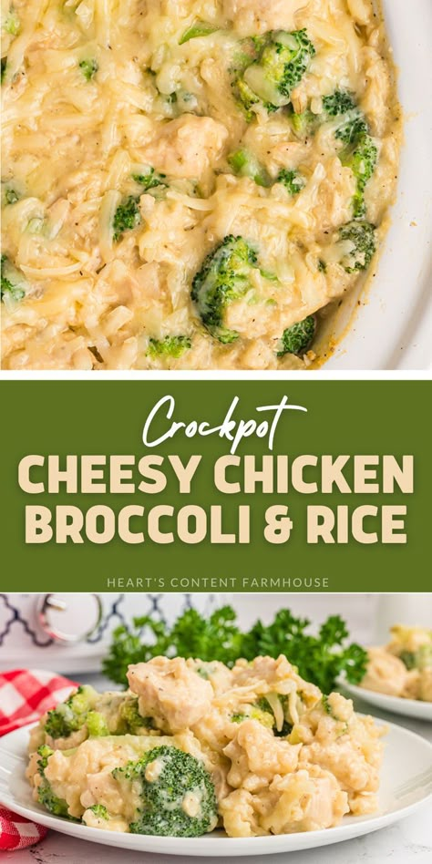 This make-ahead dinner recipe is easy, delicious, and sure to please the whole family. All you need is a crockpot and about 15 minutes of prep time. Plus, it's made with chicken, broccoli, and rice for a complete meal that everyone will love. Give this crockpot cheesy chicken broccoli and rice dish a try tonight! Crockpot Chicken Broccoli Rice, Chicken Broccoli Crockpot, Crockpot Cheesy Chicken, Crockpot Rice Recipes, Chicken And Rice Crockpot, Crockpot Meal Prep, Cheesy Chicken Rice, Broccoli And Rice, Chicken Broccoli Rice Casserole