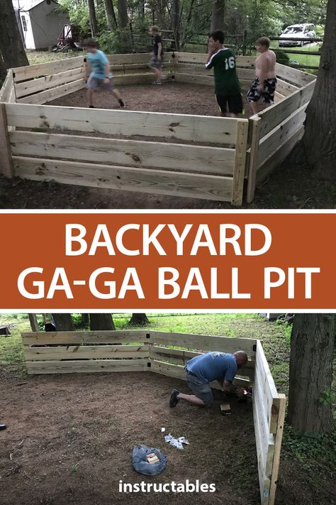 Ga Ga Ball Pit Diy, Gaga Pit Diy, Gaga Ball Pit Plans, Gaga Ball Pit Diy, Diy Gaga Ball Pit, Couple Games Ideas Parties, Outdoor Ball Pit, Couple Games Ideas, Gaga Pit