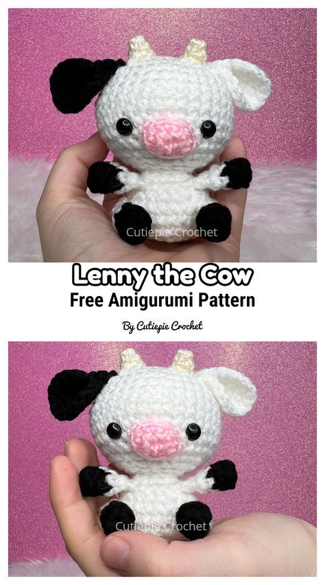 Learn how to crochet this super cute little cow with this free, beginner friendly amigurumi pattern! Crochet Squishy Cow Pattern Free, No Sew Crochet Cow Pattern, Cow Amigurumi Free Pattern, Cow Keychain Crochet Pattern Free, Mini Cow Crochet Pattern, Small Cow Crochet, Crochet Cow Pattern Free Amigurumi Mini, Small Cow Amigurumi Free Pattern, Amigurumi Cow Keychain