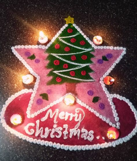 Simple Christmas Rangoli 🎄🌟💗 Rangoli For Christmas, Christmas Kolam Designs, Christmas Rangoli Design, Christmas Kolam, Christmas Rangoli, Shower Diy, Easy Rangoli Designs, Easy Rangoli, Kolam Designs